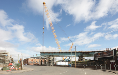 The Port Eglington viaduct under construction